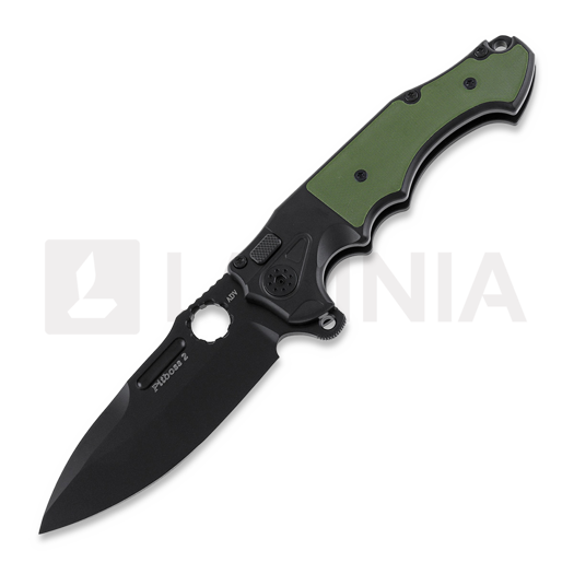 Andre de Villiers Mini Pitboss Black sulankstomas peilis, Green G10