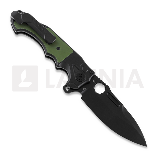 Andre de Villiers Mini Pitboss Black kääntöveitsi, Green G10