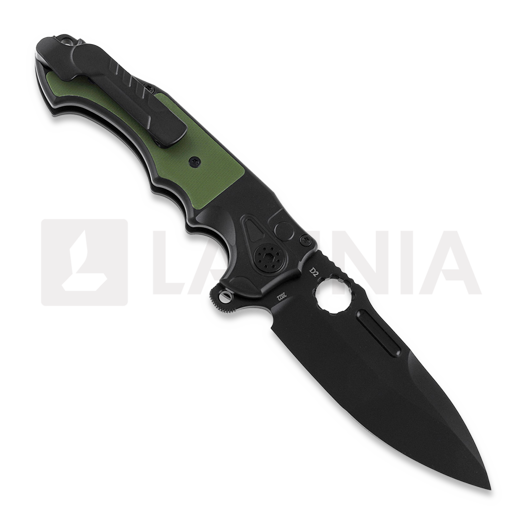 Andre de Villiers Mini Pitboss Black sulankstomas peilis, Green G10