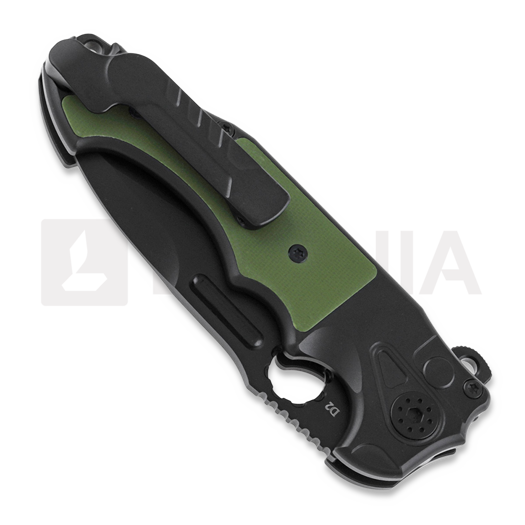 Andre de Villiers Mini Pitboss Black sulankstomas peilis, Green G10