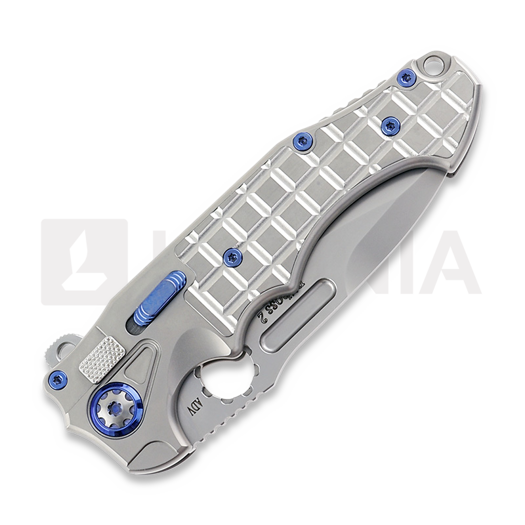 Andre de Villiers Pitboss 2 kääntöveitsi, Bead Blasted Ti Frag/Blue
