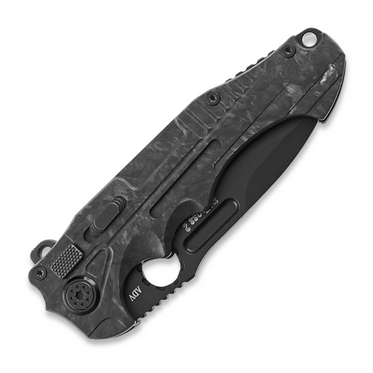 Andre de Villiers Pitboss 2 sulankstomas peilis, Black/Marble CF