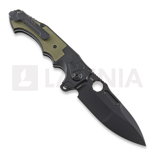 Andre de Villiers Pitboss 2 sulankstomas peilis, Black Ti/Micarta