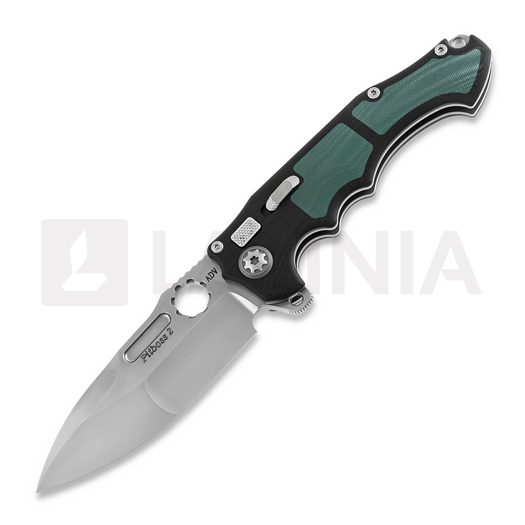 Andre de Villiers Pitboss 2 sulankstomas peilis, G10 Bead Blast Green