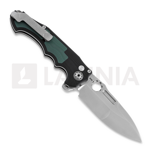 Andre de Villiers Pitboss 2 sulankstomas peilis, G10 Bead Blast Green