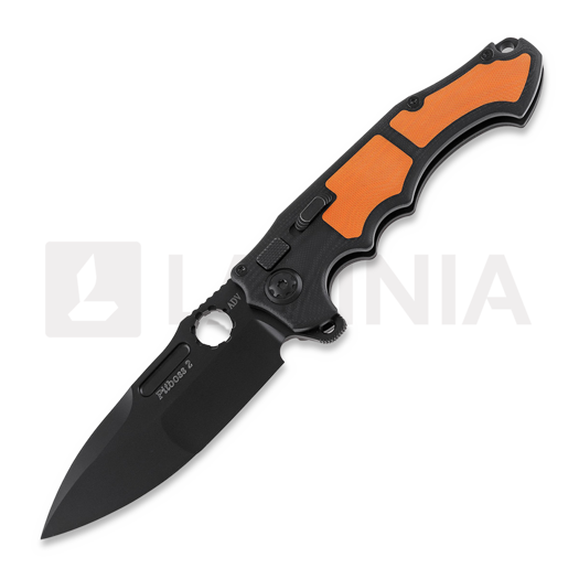 Andre de Villiers Pitboss 2 sulankstomas peilis, G10 Black Orange