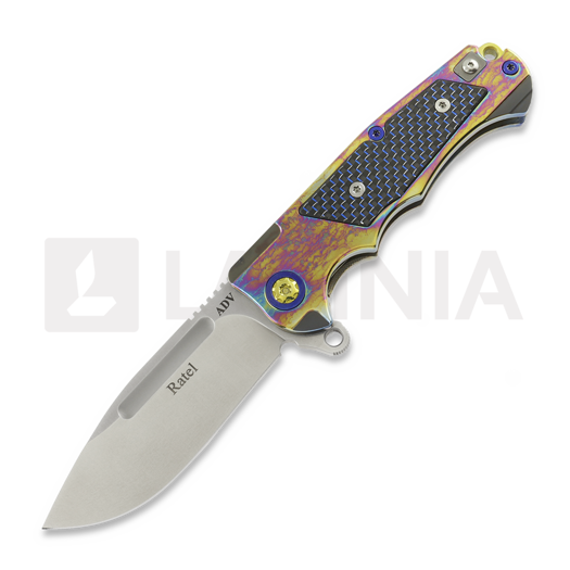 Andre de Villiers Ratel Satin sulankstomas peilis, Acid Rain & Black/Blue Carbon Fiber