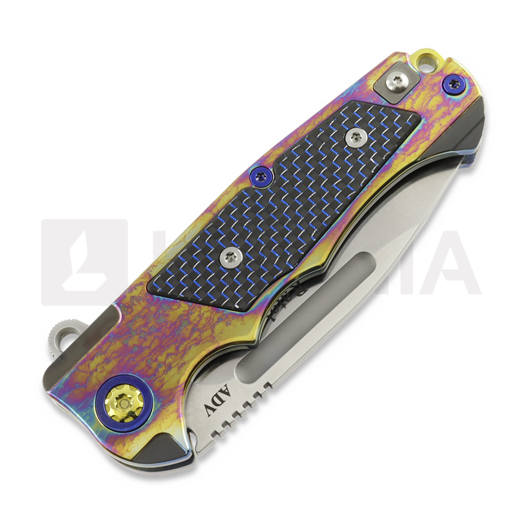 Andre de Villiers Ratel Satin sulankstomas peilis, Acid Rain & Black/Blue Carbon Fiber