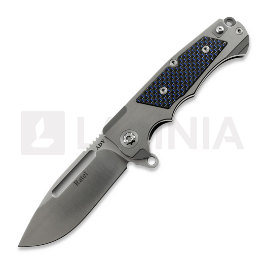Coltello pieghevole Andre de Villiers Ratel, Satin/Blue Carbon Fibre