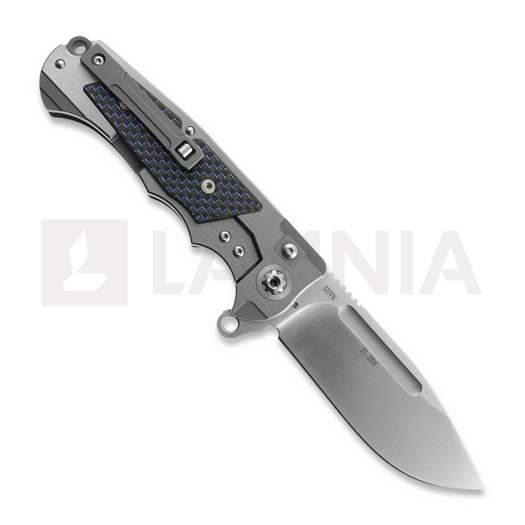 Andre de Villiers Ratel &ouml;sszecsukhat&oacute; k&eacute;s, Satin/Blue Carbon Fibre