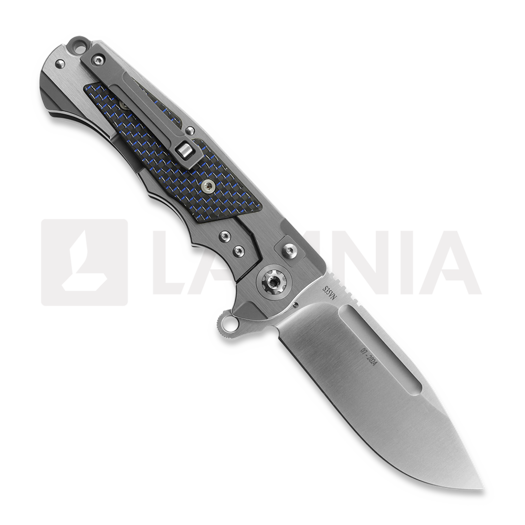Coltello pieghevole Andre de Villiers Ratel, Satin/Blue Carbon Fibre