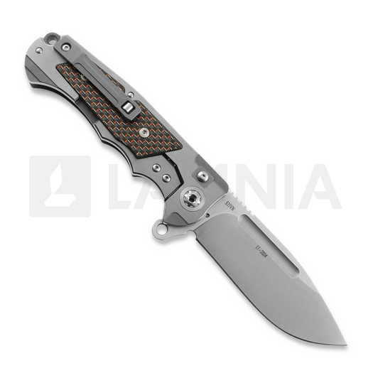 Andre de Villiers Ratel foldekniv, Satin/Red Carbon Fibre