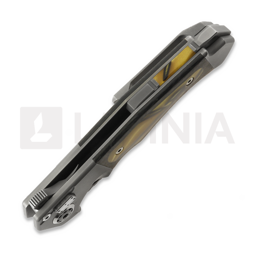 Andre de Villiers Ronin BL sulankstomas peilis, Gold & Black Kirinite