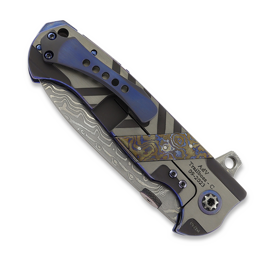 Andre de Villiers Trailboss sulankstomas peilis, VG10 Damascus/Mocuti