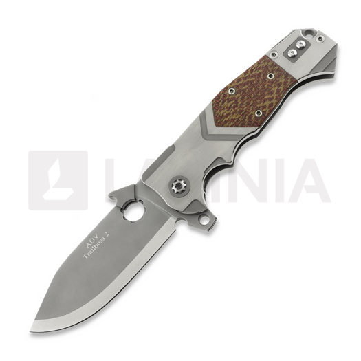 Andre de Villiers Trailboss Wave Tab sulankstomas peilis, Blasted & Handmade Rag Micarta