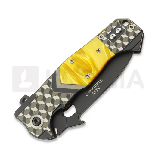 Andre de Villiers Trailboss Wave Tab sulankstomas peilis, Fire Kirinite & Lazer Art