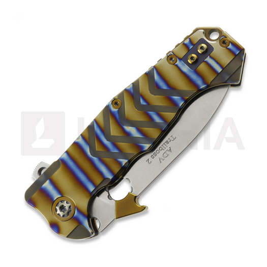 Andre de Villiers Trailboss Wave Tab foldekniv, V-Mill Flame Ano