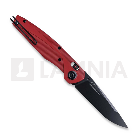ANV Knives A100 BB - DLC Black Elmax - GRN folding knife, red