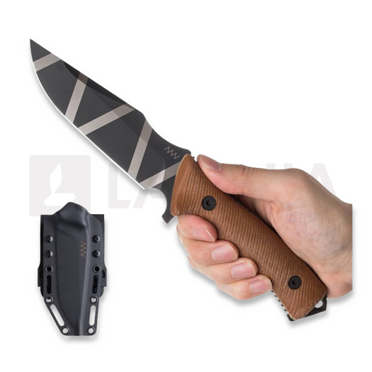 ANV Knives M311 Spelter - Elmax DLC Camo - Micarta Coyote kés, Black Kydex