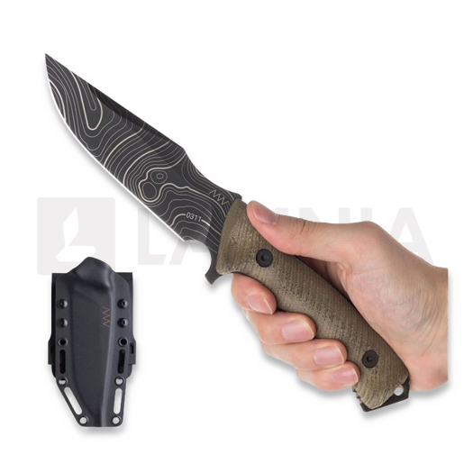 ANV Knives M311 Spelter - Elmax DLC Topo - Micarta Olive mes, Black Kydex