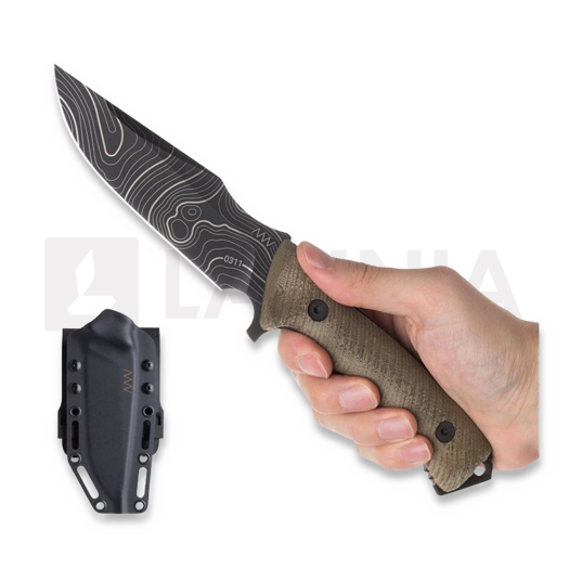 ANV Knives M311 Spelter - Elmax DLC Topo - Micarta Olive knife, Black Kydex