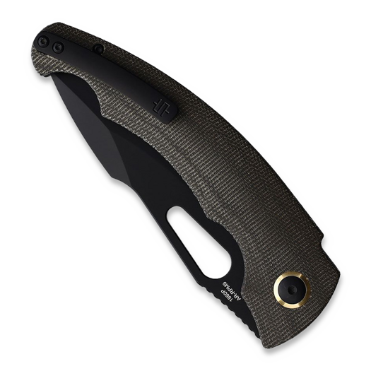 Artisan Cutlery Xcellerator sulankstomas peilis, Black PVD, OD Green Micarta