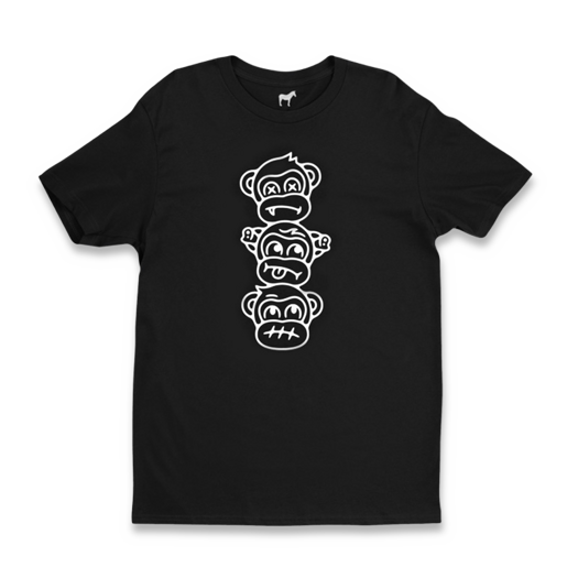 Audacious Concept Three Wise Monkeys חולצת טי, שחור