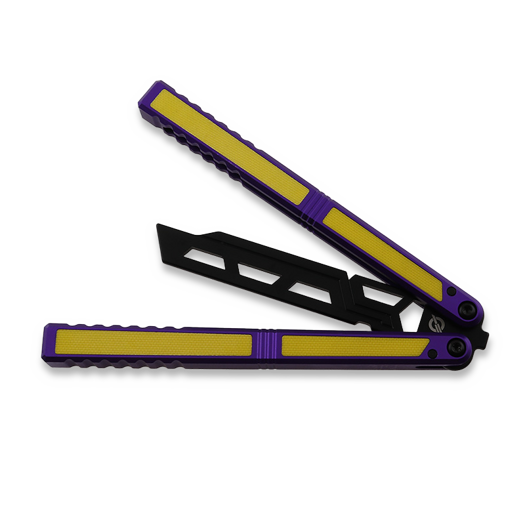 Balisong Flipping BionicOSi Purple Aluminum/Yellow G-10 balisong trainer