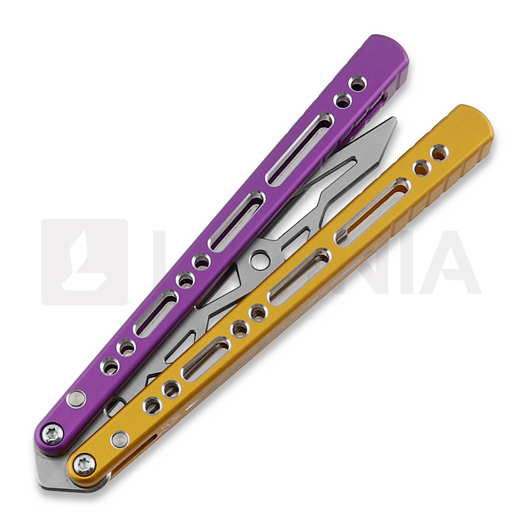 BBbarfly Barracuda Milled balisong trainer, Purple And Gold