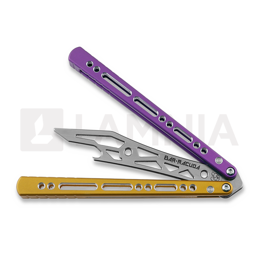 BBbarfly Barracuda Milled balisong trainer, Purple And Gold