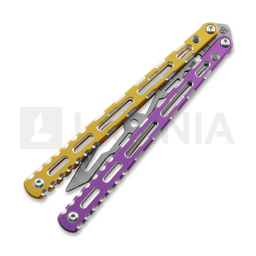 Coltello a farfalla per allenamento BBbarfly Barracuda V2, Purple And Gold