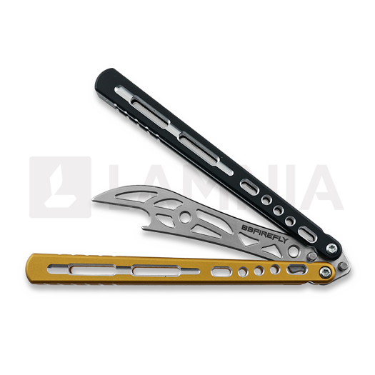 Navaja mariposa de entrenamiento BBbarfly HS Talon Style opener V2, Black And Gold
