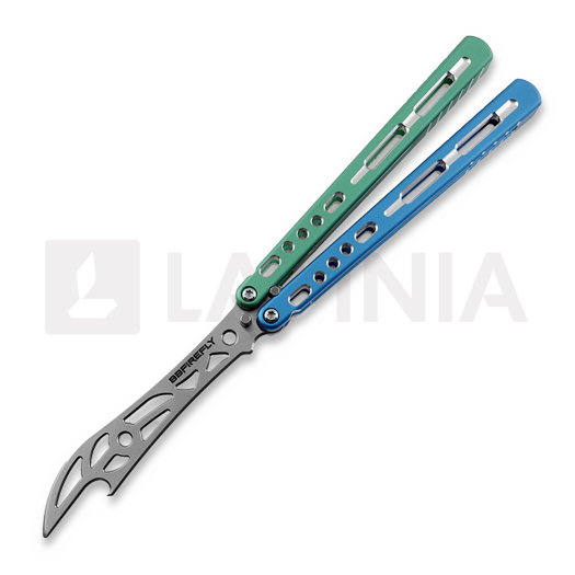 BBbarfly HS Talon Style opener V2 balisong trainer, Blue And Green
