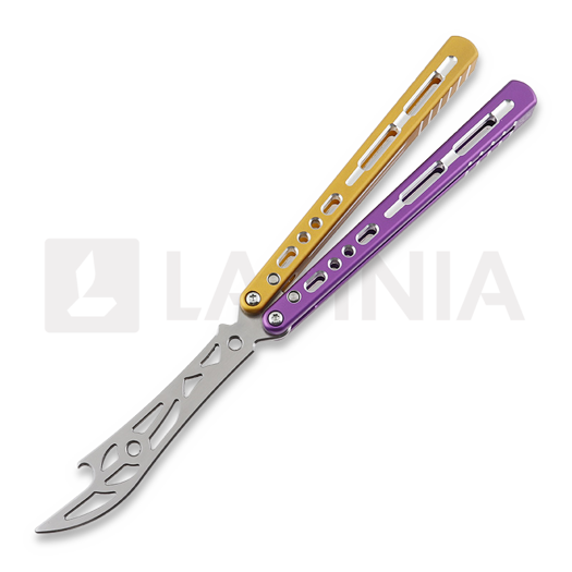 BBbarfly HS Talon Style Opener ZX-1 balisong trainer, Purple And Gold