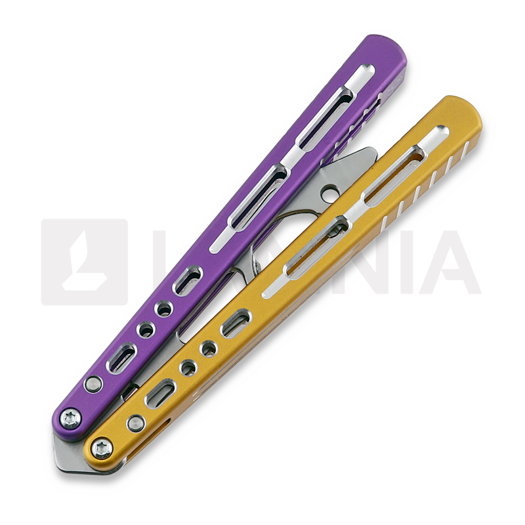 BBbarfly KS Knife Style Opener ZX-1 balisong trainer, Purple And Gold