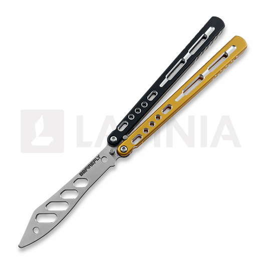 BBbarfly Trainer V2 balisong trainer, Black And Gold
