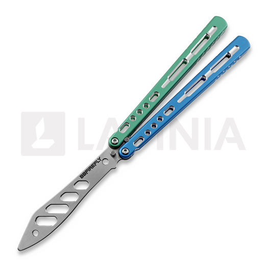 BBbarfly Trainer V2 balisong trainer, Blue And Green