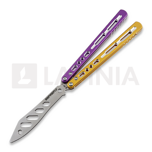 BBbarfly Trainer ZX-1 balisong trainer, Purple And Gold