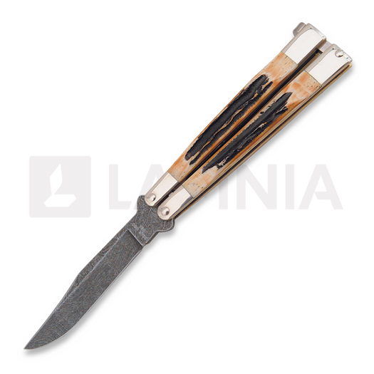 Bear & Son Balisong Damascus Stag balisong