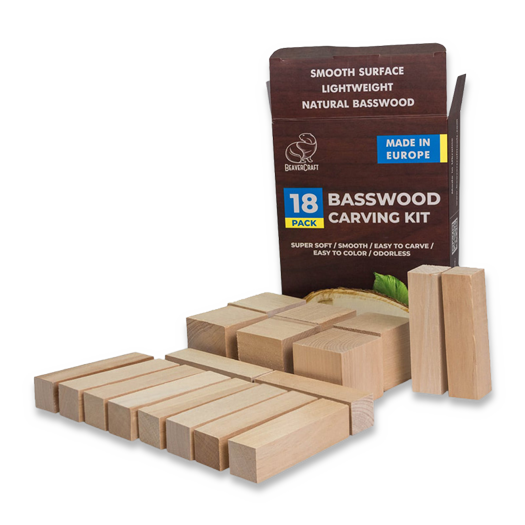 BeaverCraft Wood Carving Blocks set 18pcs Basswood BW18