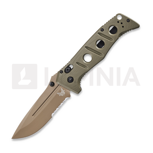 Benchmade Adamas CruWear Flat Earth Cerakote 접이식 나이프, 올리브색, 톱니 모양 칼날 275SFE-2