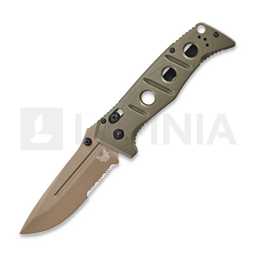 Benchmade Adamas CruWear Flat Earth Cerakote foldekniv, grønn, taggete 275SFE-2