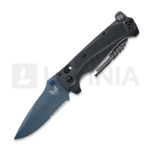 Benchmade Adira Blue Titanium Cerakote 折り畳みナイフ, tempest gray grivory, 鋸歯状 18060SBT-01