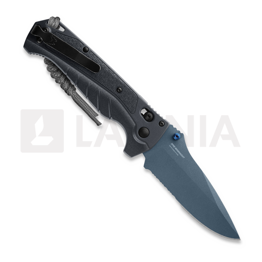 Benchmade Adira Blue Titanium Cerakote foldekniv, tempest gray grivory, savtakket 18060SBT-01