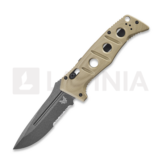 Benchmade Auto Adamas CruWear Grey Cerakote 접이식 나이프, tan G10, 톱니 모양 칼날 2750SGY-3