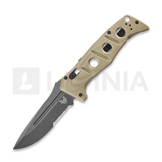 Coltello pieghevole Benchmade Auto Adamas CruWear Grey Cerakote, tan G10, dentatura lama 2750SGY-3