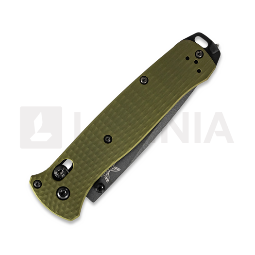 Benchmade Bailout CPM M4 Tungsten Gray Cerakote &ouml;sszecsukhat&oacute; k&eacute;s, woodland green aluminum, fűr&eacute;szfog&uacute; 537SGY-1
