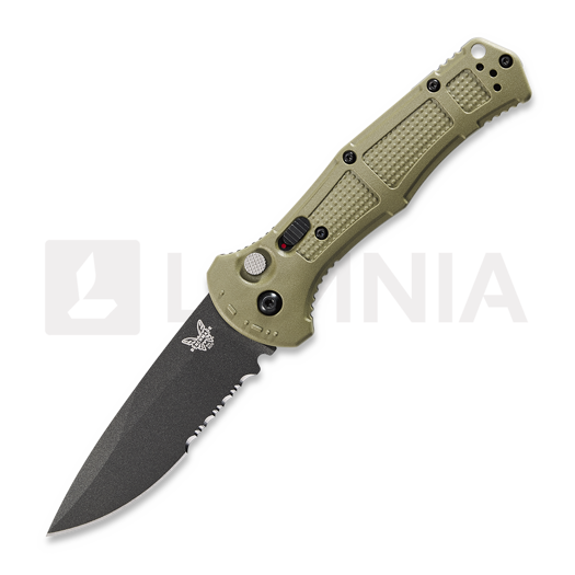 Benchmade Claymore Drop Point 折り畳みナイフ, 緑, 鋸歯状 9070SBK-1