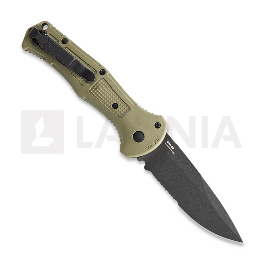 Coltello pieghevole Benchmade Claymore Drop Point, verde, dentatura lama 9070SBK-1
