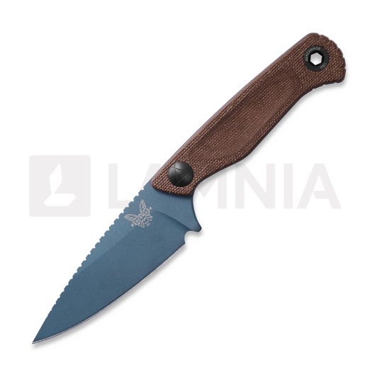 Benchmade Dacian Magnacut Blue Titanium Cerakote kniv, brown canvas micarta, leather sheath 203BT-03